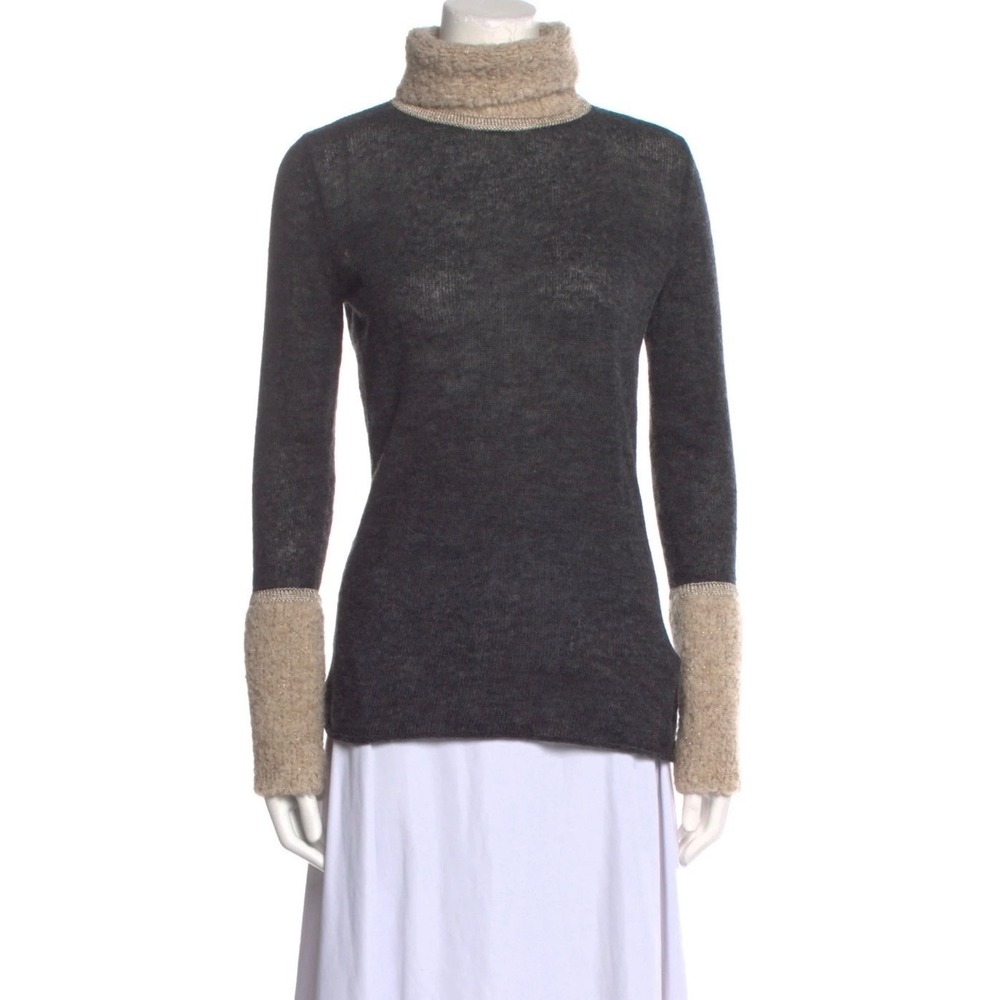 Tory Burch Sweater Gray Angelina Alpaca Wool Turtleneck Luxury Women's Size XL